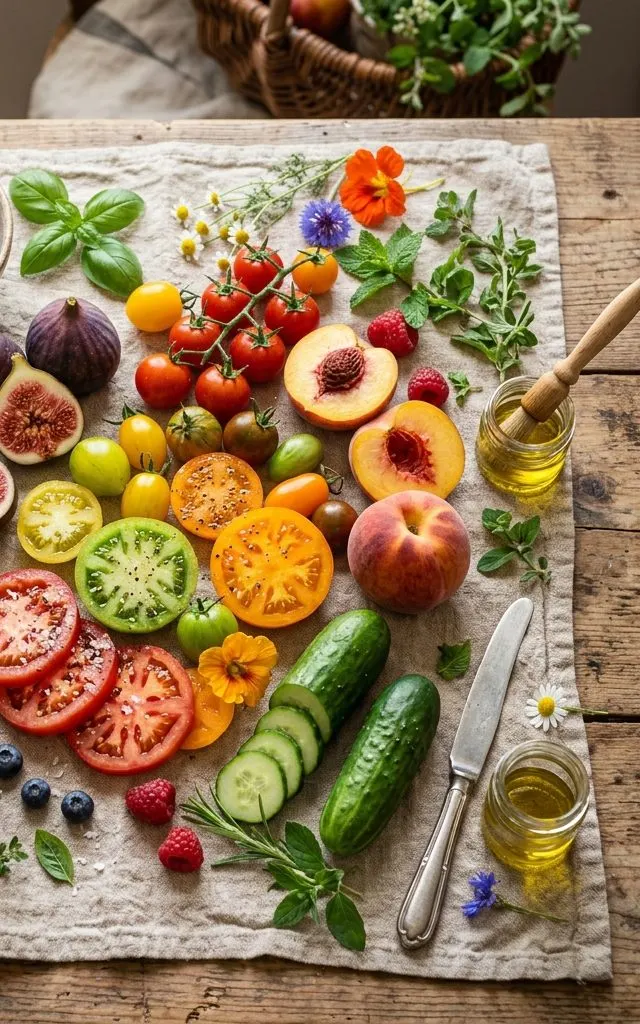 Étal coloré de fruits et légumes frais de saison